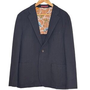 Ted Baker London Textured Black Blazer Jacket w/ Tropical Print Lining Small